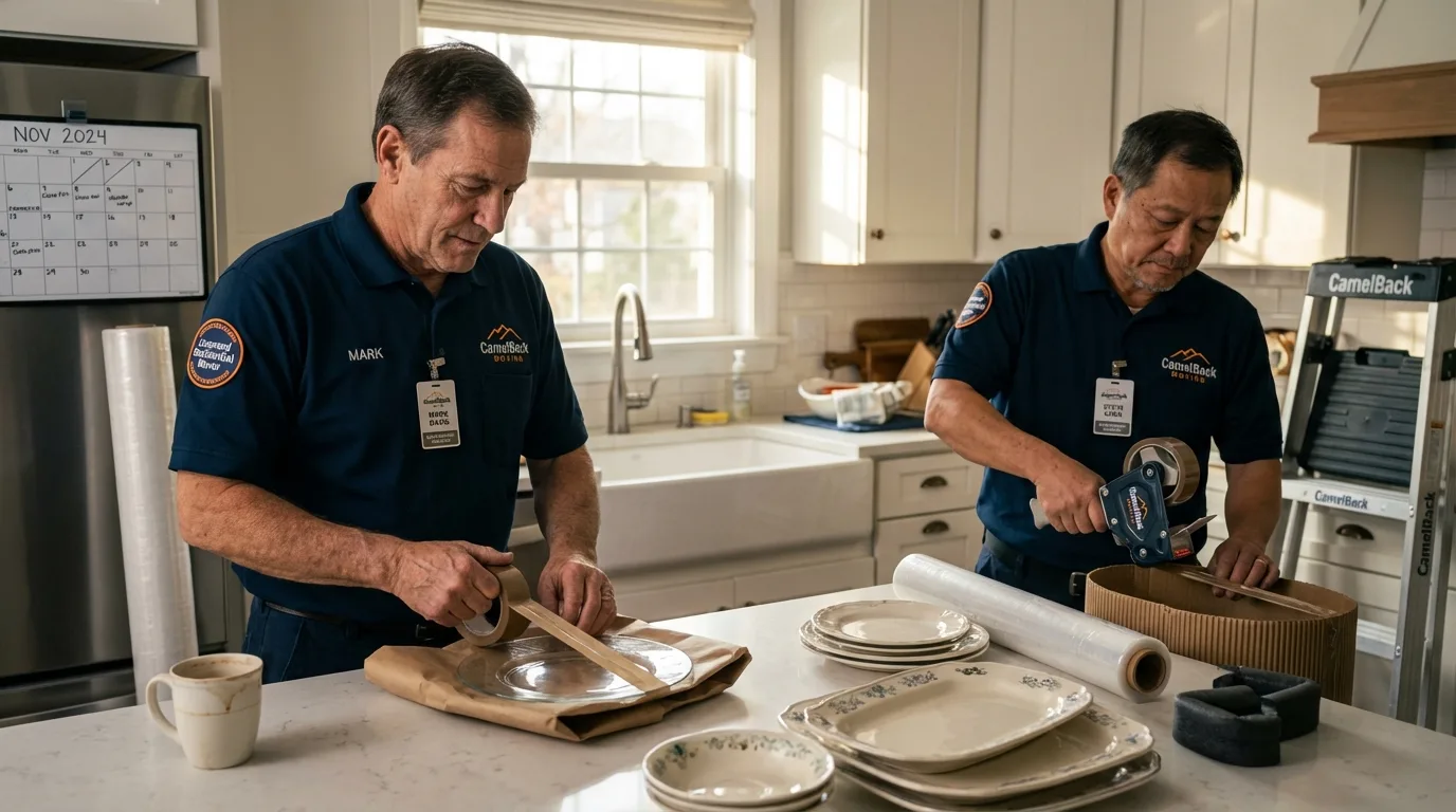 Professional crew packing kitchen dishware in Dover, AR